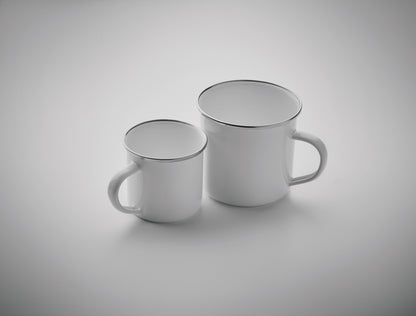 Emaillierter Metall-Becher im Vintage-Look. Spezielle Beschichtung für Sublimationsdruck. Füllmenge: 200 ml.