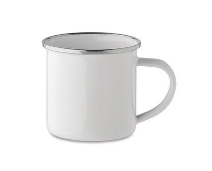 Emaillierter Metall-Becher im Vintage-Look. Spezielle Beschichtung für Sublimationsdruck. Füllmenge: 200 ml.