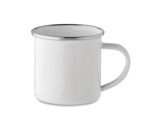 Emaillierter Metall-Becher im Vintage-Look. Spezielle Beschichtung für Sublimationsdruck. Füllmenge: 200 ml.