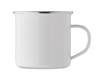 Emaillierter Metall-Becher im Vintage-Look. Spezielle Beschichtung für Sublimationsdruck. Füllmenge: 500 ml.