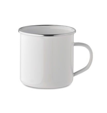 Emaillierter Metall-Becher im Vintage-Look. Spezielle Beschichtung für Sublimationsdruck. Füllmenge: 500 ml.