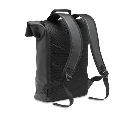 Rucksack mit Rollverschluss aus weichem PU. 15'''' Laptop Fach. Große Fronttasche mit