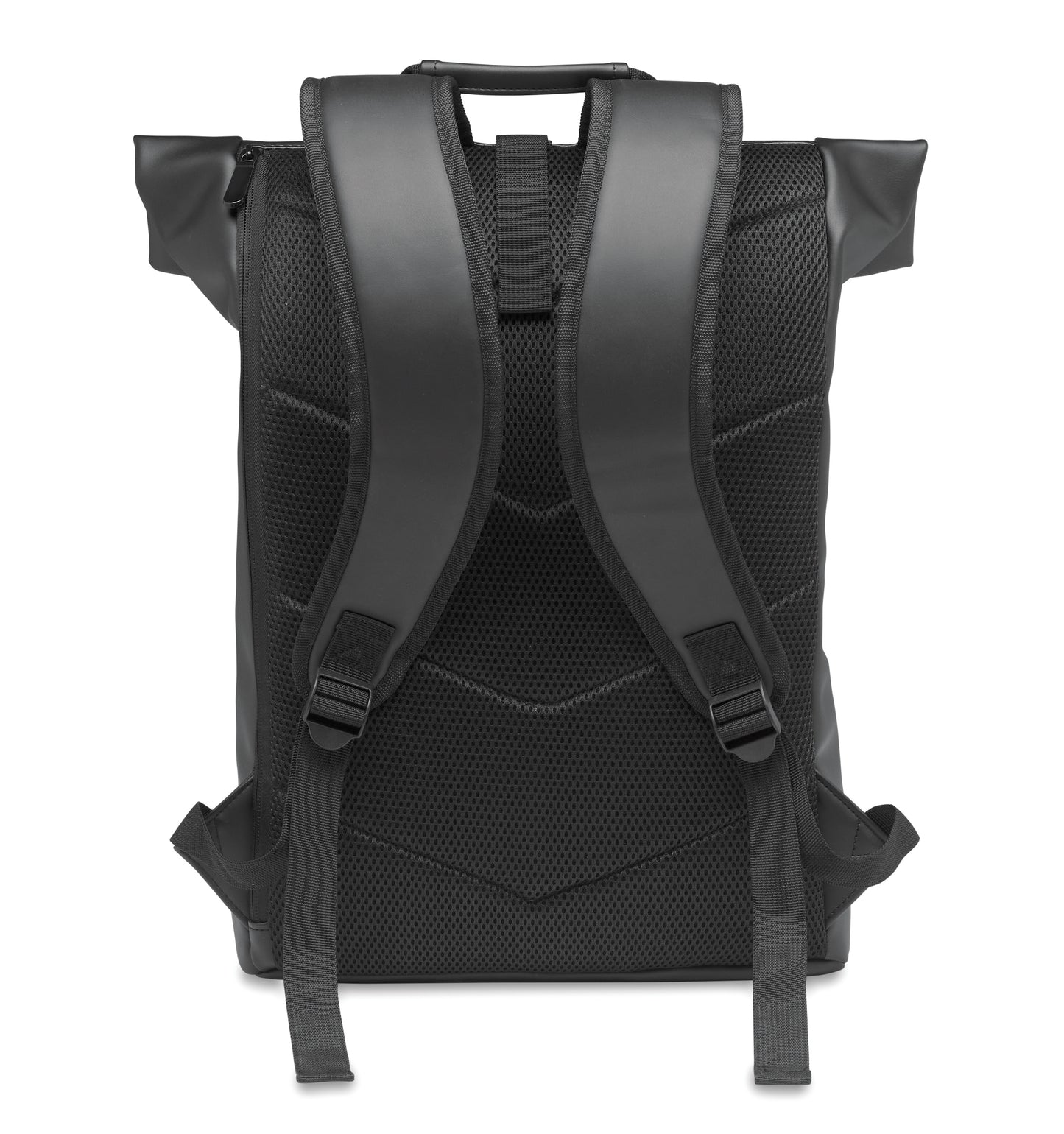 Rucksack mit Rollverschluss aus weichem PU. 15'''' Laptop Fach. Große Fronttasche mit