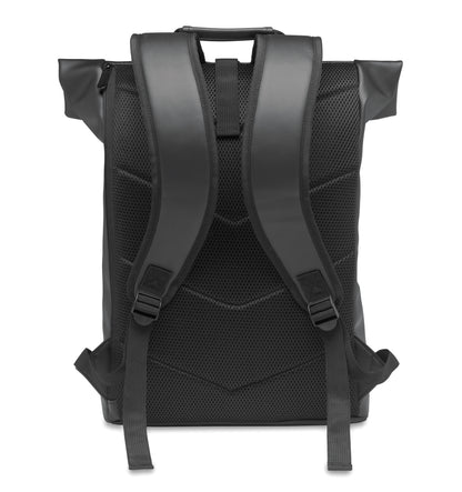 Rucksack mit Rollverschluss aus weichem PU. 15'''' Laptop Fach. Große Fronttasche mit