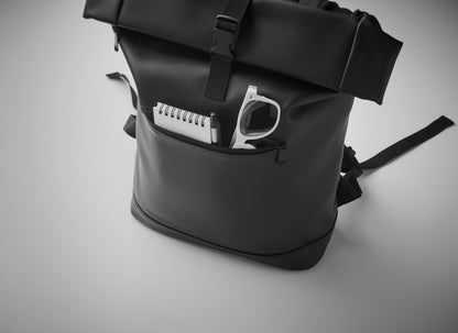 Rucksack mit Rollverschluss aus weichem PU. 15'''' Laptop Fach. Große Fronttasche mit