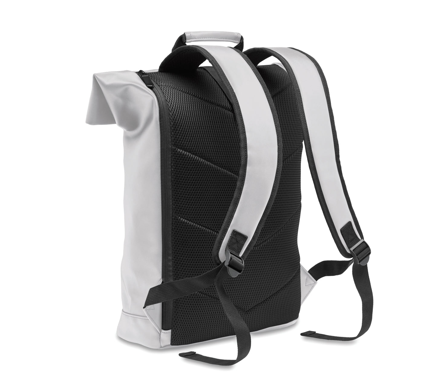 Rucksack mit Rollverschluss aus weichem PU. 15'''' Laptop Fach. Große Fronttasche mit