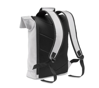 Rucksack mit Rollverschluss aus weichem PU. 15'''' Laptop Fach. Große Fronttasche mit