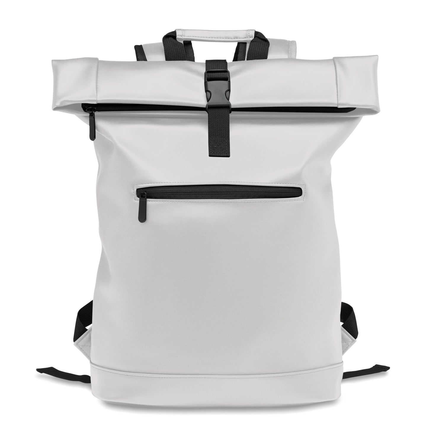 Rucksack mit Rollverschluss aus weichem PU. 15'''' Laptop Fach. Große Fronttasche mit