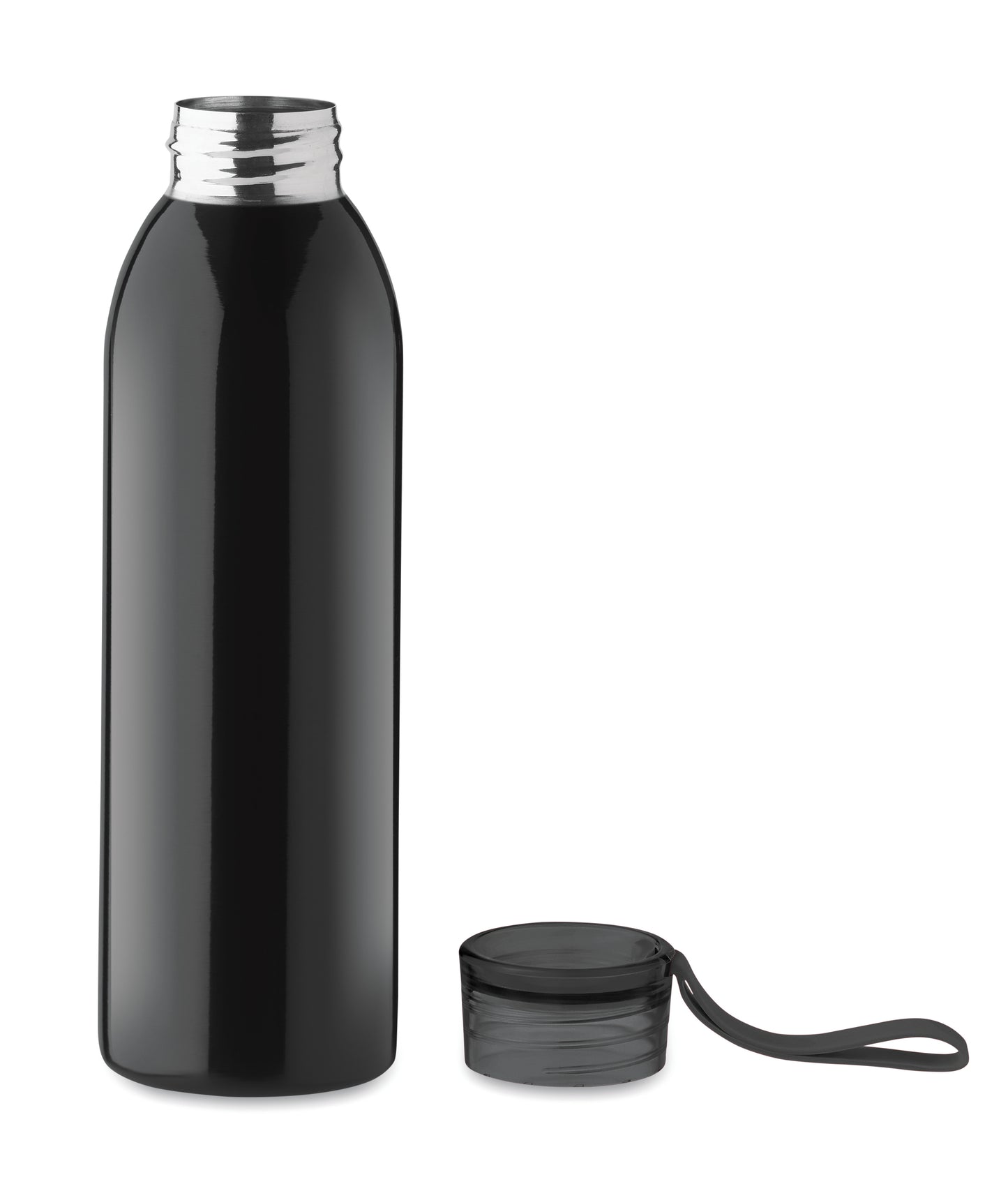 Einwandige Trinkflasche aus Edelstahl mit PP-Deckel und Silikonaufhänger. Füllmenge: 650 ml. Da