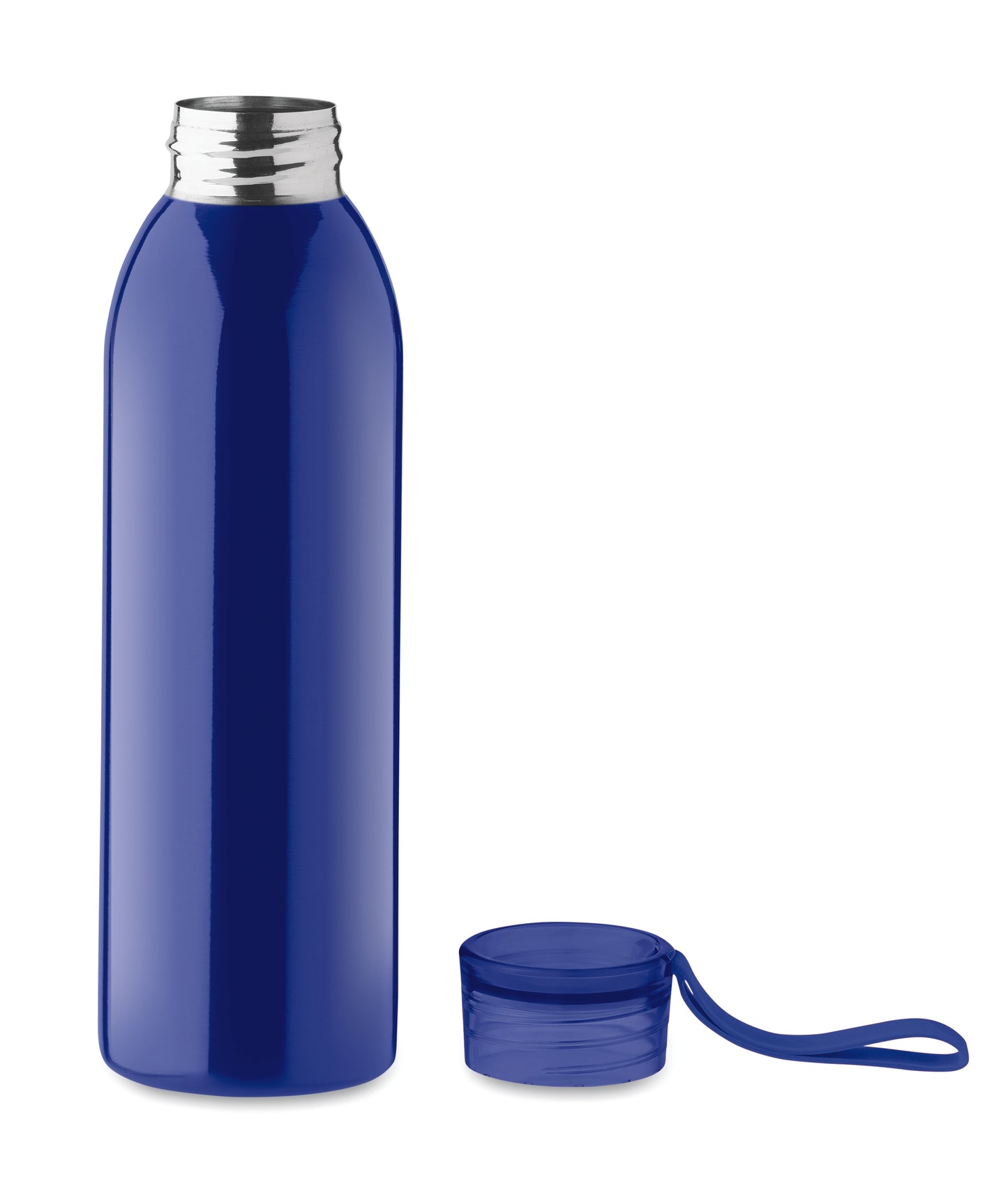 Einwandige Trinkflasche aus Edelstahl mit PP-Deckel und Silikonaufhänger. Füllmenge: 650 ml. Da