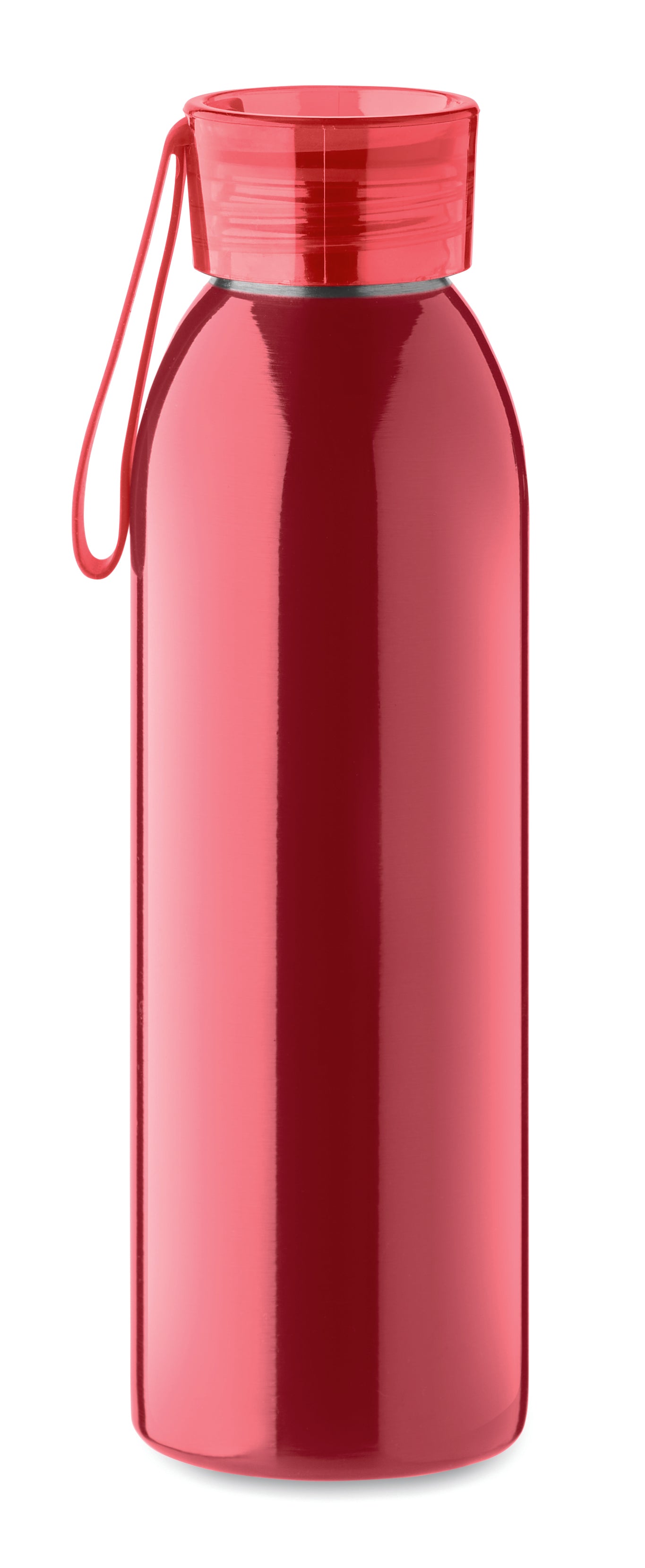 Einwandige Trinkflasche aus Edelstahl mit PP-Deckel und Silikonaufhänger. Füllmenge: 650 ml. Da