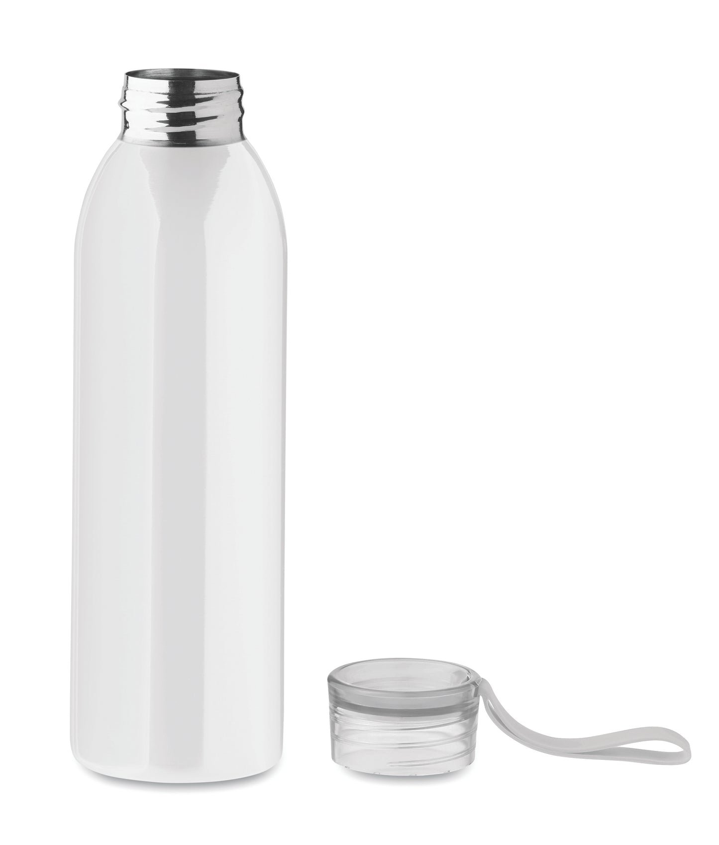 Einwandige Trinkflasche aus Edelstahl mit PP-Deckel und Silikonaufhänger. Füllmenge: 650 ml. Da