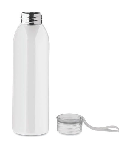 Einwandige Trinkflasche aus Edelstahl mit PP-Deckel und Silikonaufhänger. Füllmenge: 650 ml. Da