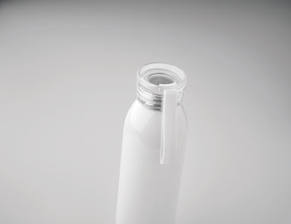 Einwandige Trinkflasche aus Edelstahl mit PP-Deckel und Silikonaufhänger. Füllmenge: 650 ml. Da