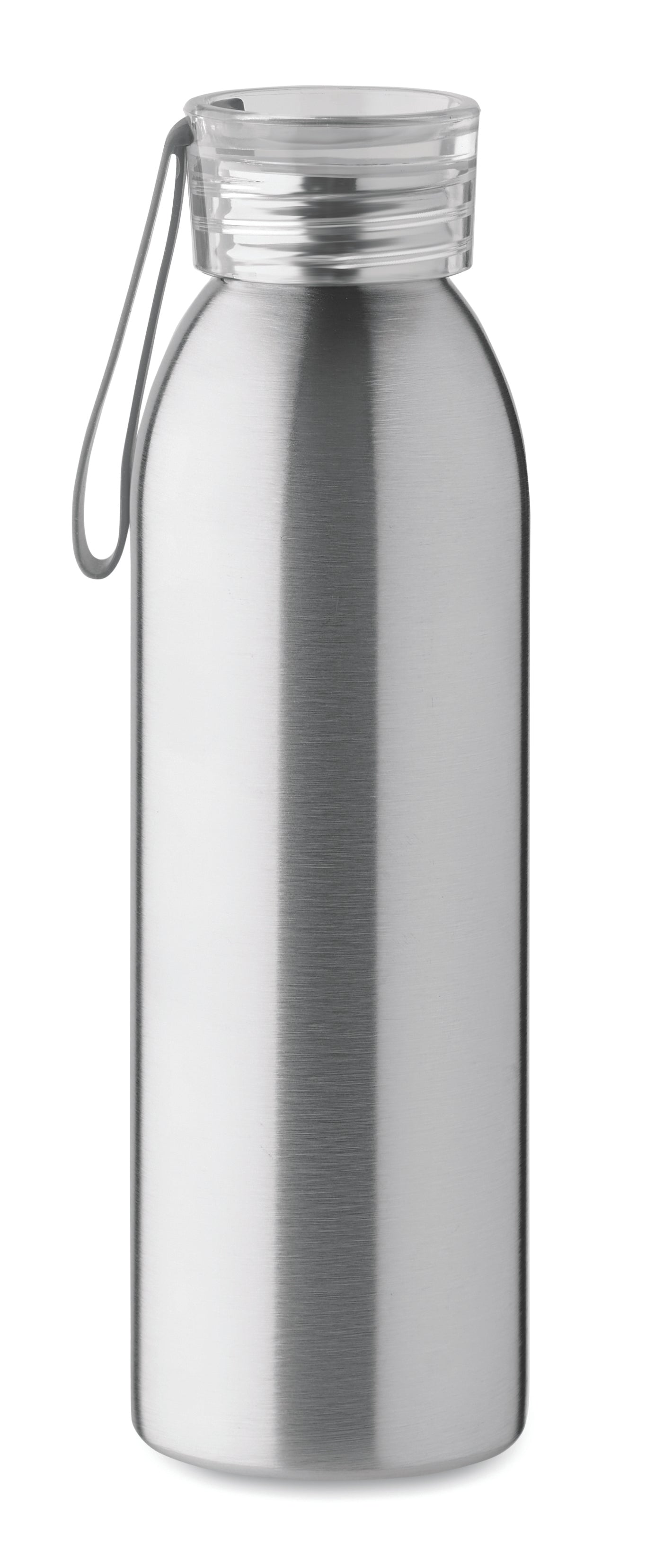 Einwandige Trinkflasche aus Edelstahl mit PP-Deckel und Silikonaufhänger. Füllmenge: 650 ml. Da