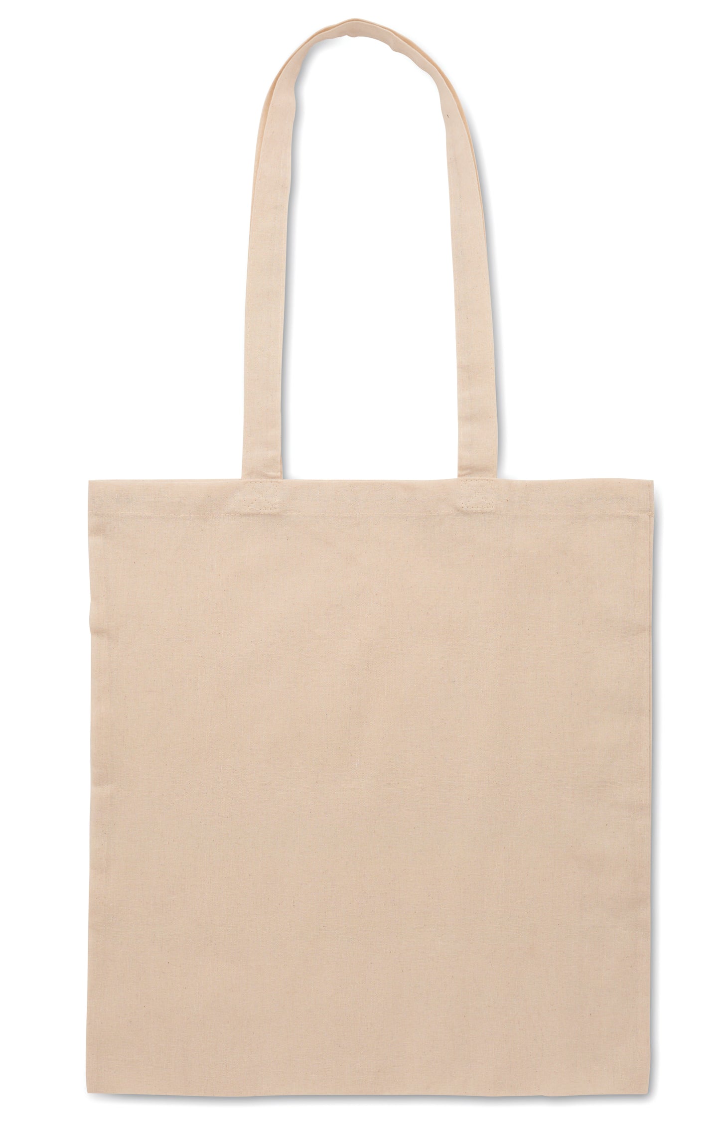 Einkaufstasche aus Polycotton (70% Baumwolle 30% Polyester) mit langen Tragegriffen. 130 g/m².