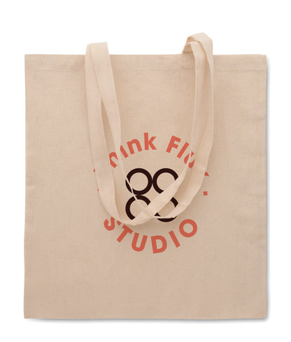 Einkaufstasche aus Polycotton (70% Baumwolle 30% Polyester) mit langen Tragegriffen. 130 g/m².
