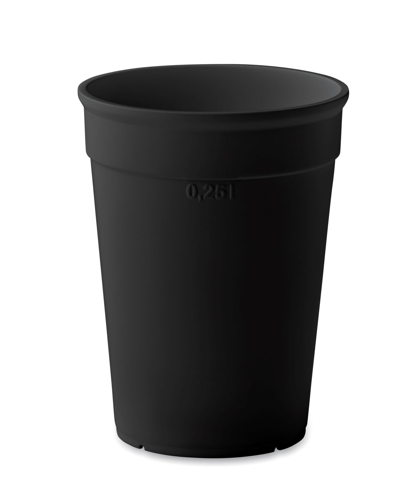 Einwandiger Becher aus PP. Füllmenge: 250 ml. Da der einwandige Becher die
