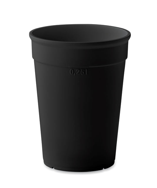 Einwandiger Becher aus PP. Füllmenge: 250 ml. Da der einwandige Becher die