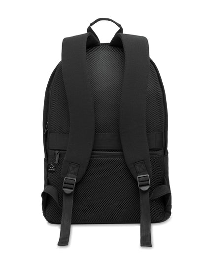 15'''' Laptop-Rucksack aus recycelter Baumwolle (70%) und recyceltem Polyester (30%). Zwei Reißverschlusstaschen.