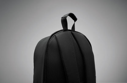 15'''' Laptop-Rucksack aus recycelter Baumwolle (70%) und recyceltem Polyester (30%). Zwei Reißverschlusstaschen.