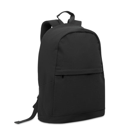 15'''' Laptop-Rucksack aus recycelter Baumwolle (70%) und recyceltem Polyester (30%). Zwei Reißverschlusstaschen.