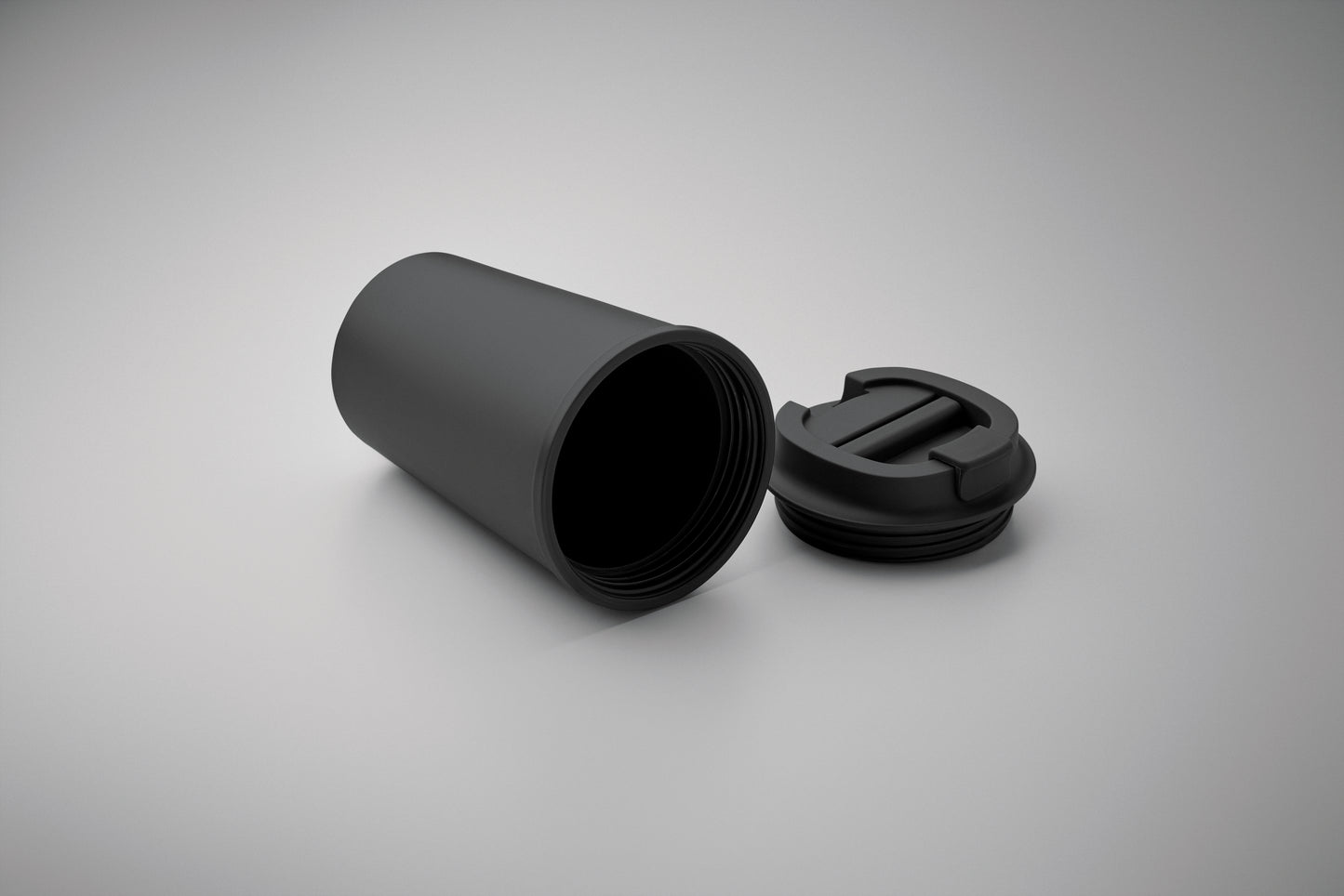 Doppelwandiger Becher aus 100% PLA-Mais mit Trinkdeckel aus PP. Innenauskleidung aus TPR.