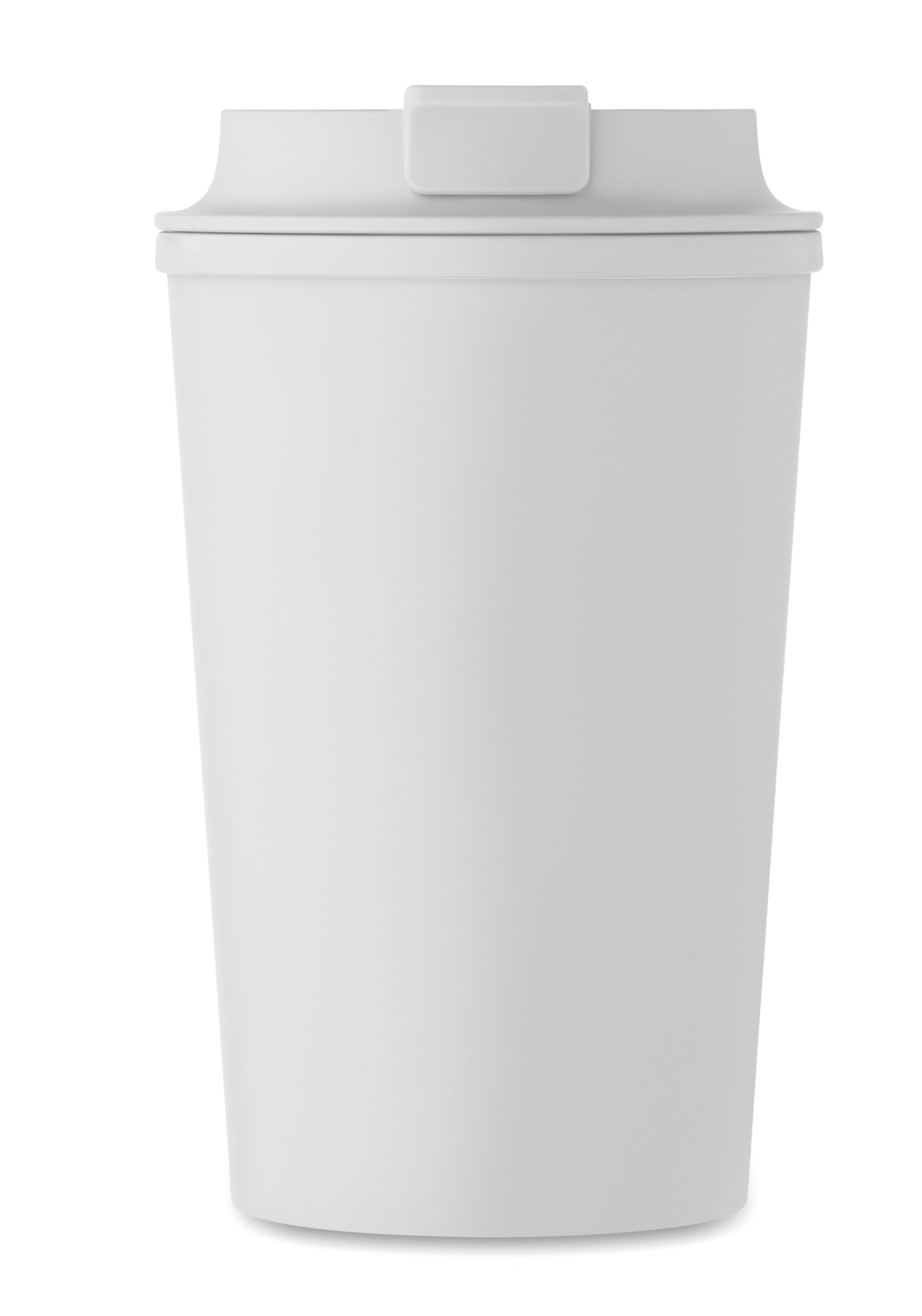 Doppelwandiger Becher aus 100% PLA-Mais mit Trinkdeckel aus PP. Innenauskleidung aus TPR.