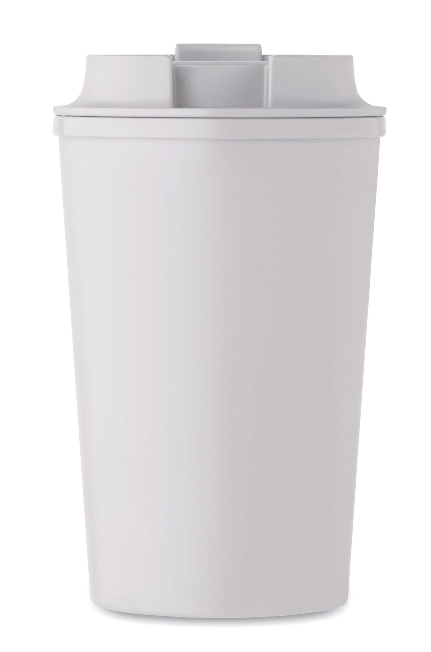 Doppelwandiger Becher aus 100% PLA-Mais mit Trinkdeckel aus PP. Innenauskleidung aus TPR.