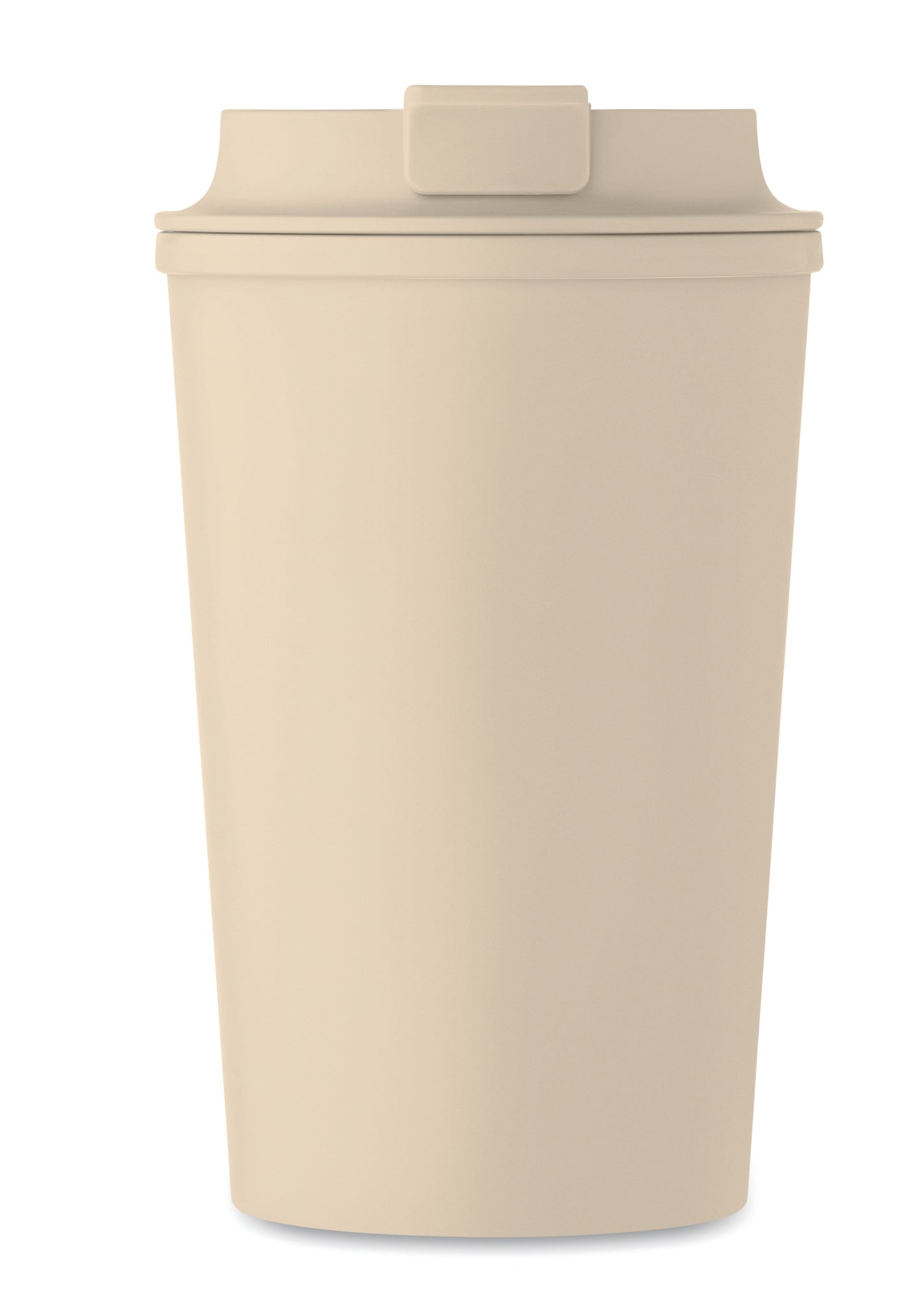 Doppelwandiger Becher aus 100% PLA-Mais mit Trinkdeckel aus PP. Innenauskleidung aus TPR.