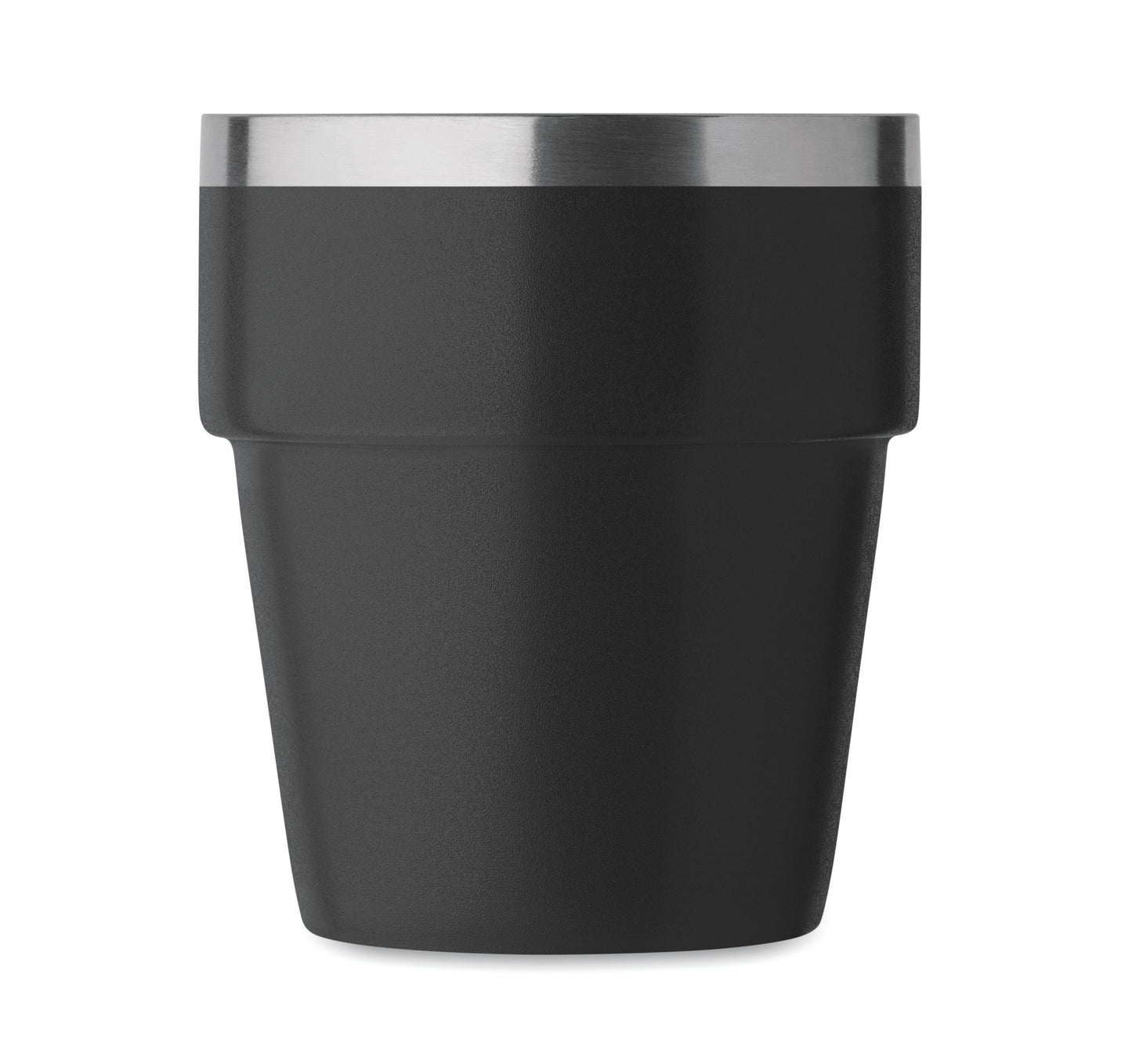 Doppelwandiger Becher aus recyceltem Edelstahl (90% recycelter Edelstahl und 10% Edelstahl). Stapelbar.