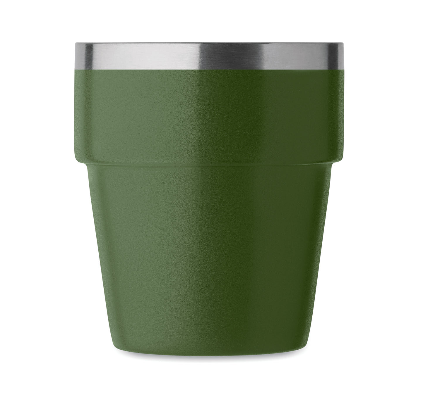 Doppelwandiger Becher aus recyceltem Edelstahl (90% recycelter Edelstahl und 10% Edelstahl). Stapelbar.