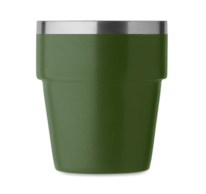 Doppelwandiger Becher aus recyceltem Edelstahl (90% recycelter Edelstahl und 10% Edelstahl). Stapelbar.