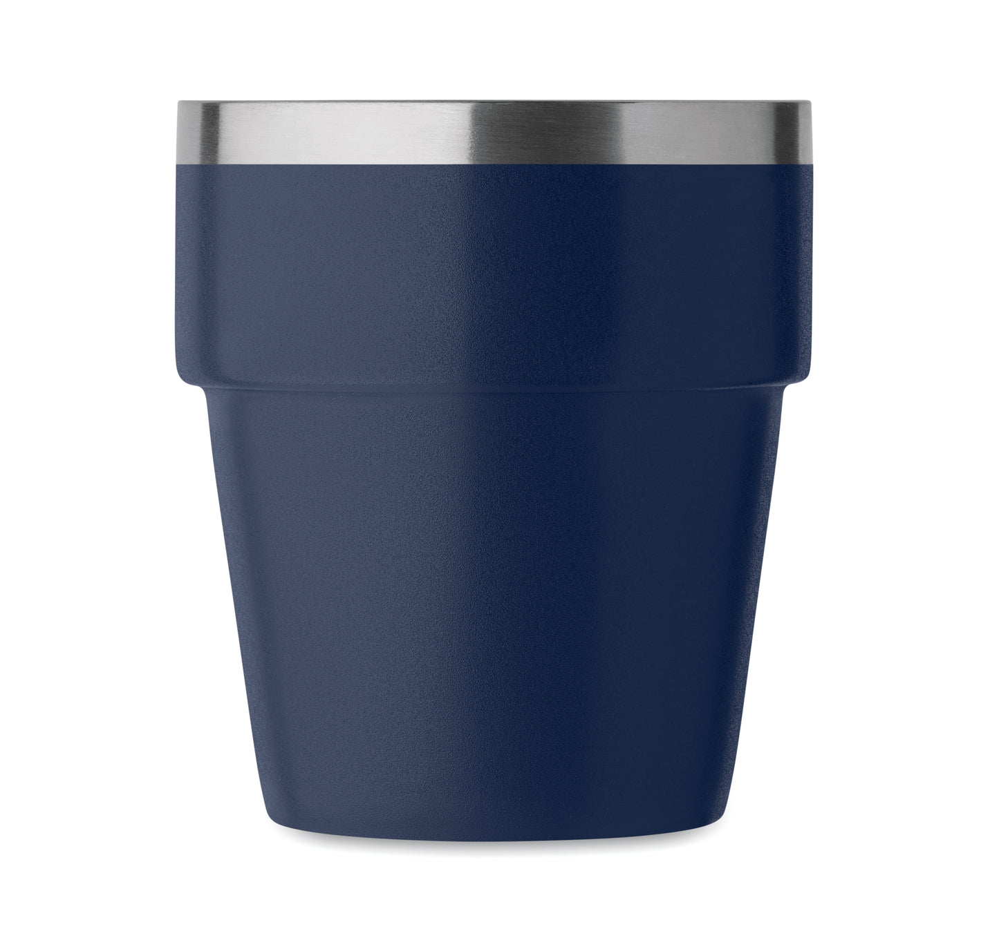 Doppelwandiger Becher aus recyceltem Edelstahl (90% recycelter Edelstahl und 10% Edelstahl). Stapelbar.
