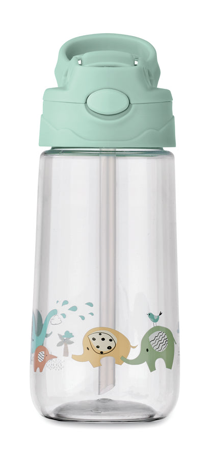 Trinkflasche für Kinder aus Tritan. Deckel mit integriertem Trinkhalm. Auslaufsicher. Füllmenge: 450