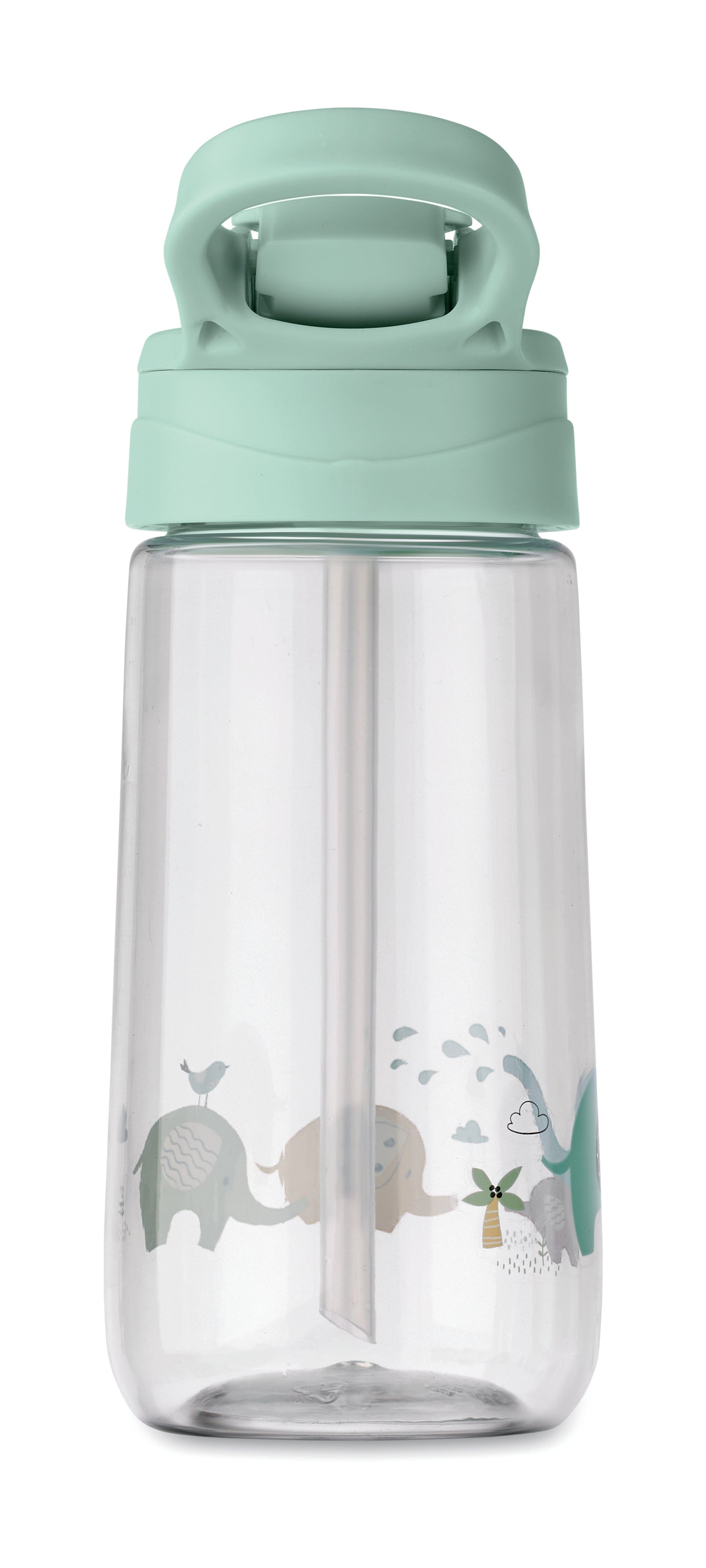 Trinkflasche für Kinder aus Tritan. Deckel mit integriertem Trinkhalm. Auslaufsicher. Füllmenge: 450