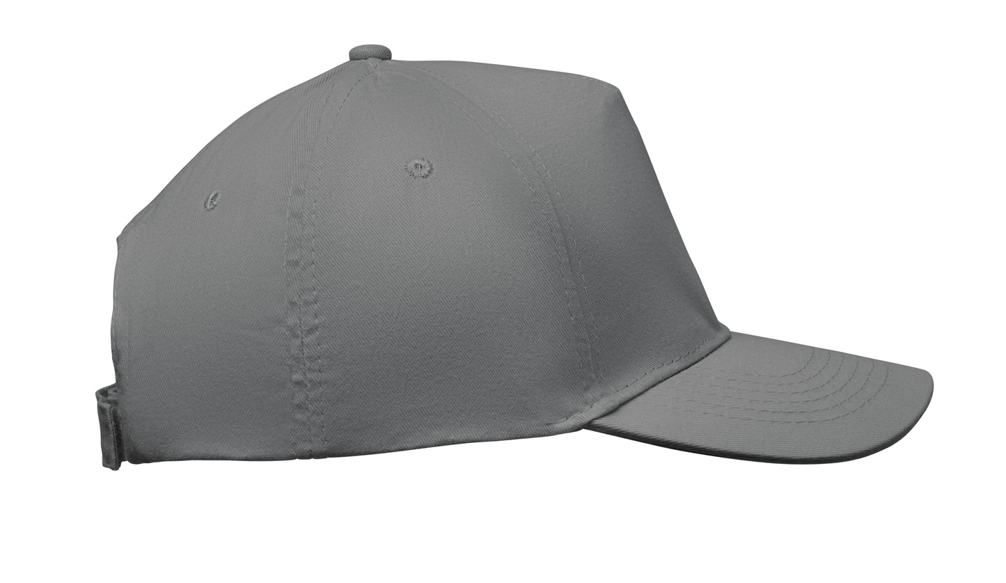 5-Panel-Baseball Cap aus Baumwolltwill 180 g/m² mit verstellbarem Klettverschluss.