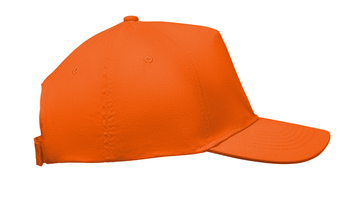 5-Panel-Baseball Cap aus Baumwolltwill 180 g/m² mit verstellbarem Klettverschluss.