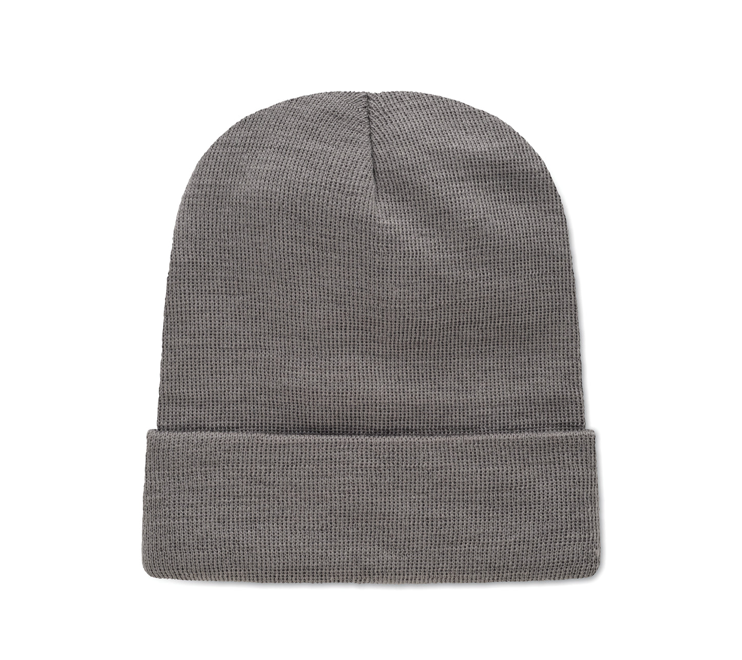 Beanie aus softem elastischem RPET-Polyester. Mit Umschlag und Aufnäher. Unisex.