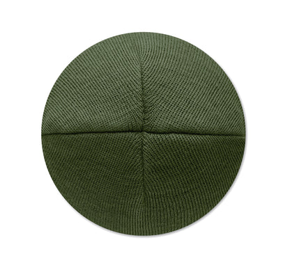 Beanie aus softem elastischem RPET-Polyester. Mit Umschlag und Aufnäher. Unisex.