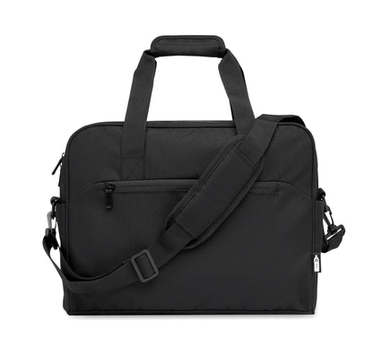 Handgepäck-Reisetasche aus 600D RPET. Große Fronttasche mit Reißverschluss und zwei kleine Seitentaschen.