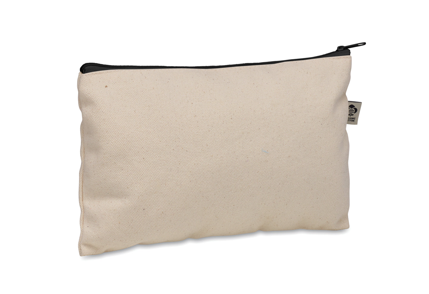 Kosmetiktasche aus Organic Cotton mit farbigem Reißverschluss. 340 g/m².