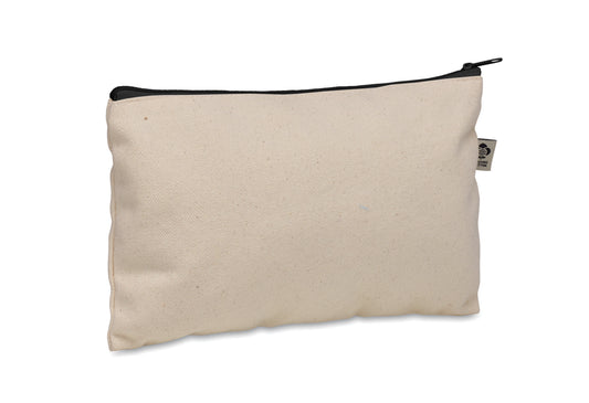 Kosmetiktasche aus Organic Cotton mit farbigem Reißverschluss. 340 g/m².