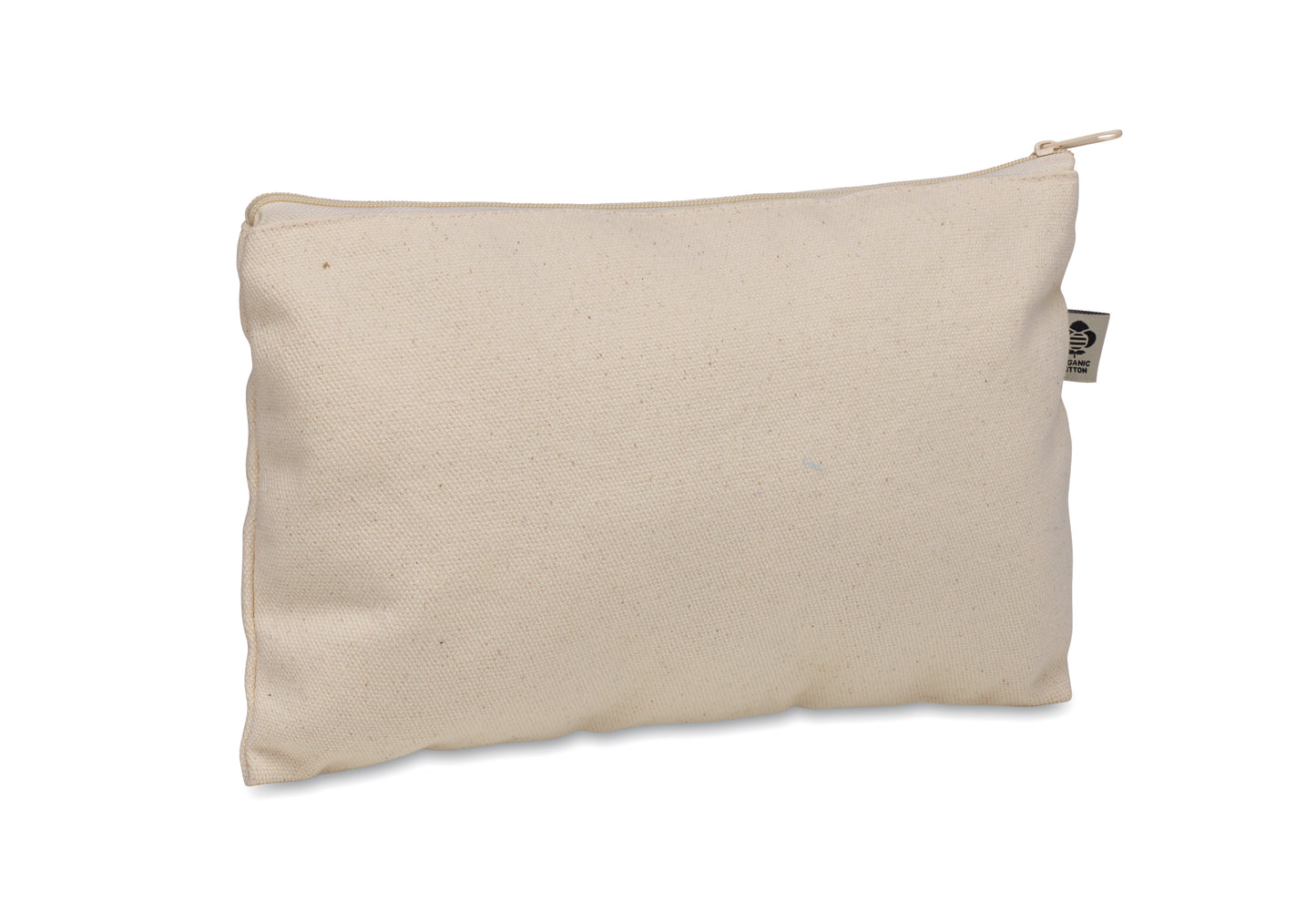Kosmetiktasche aus Organic Cotton mit farbigem Reißverschluss. 340 g/m².