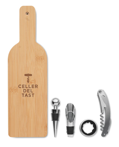 Weinset in Form einer Flasche. Inklusive Korkenzieher Flaschenverschluss Weinkragen und Ausgießer. Box