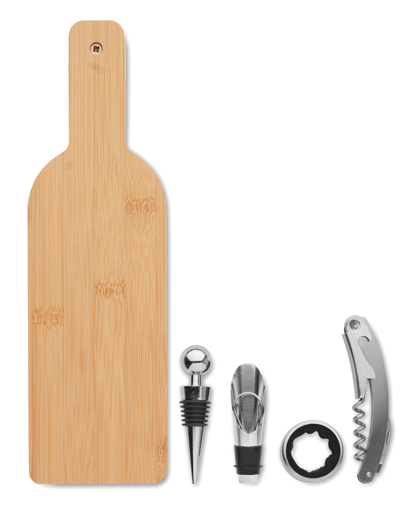 Weinset in Form einer Flasche. Inklusive Korkenzieher Flaschenverschluss Weinkragen und Ausgießer. Box