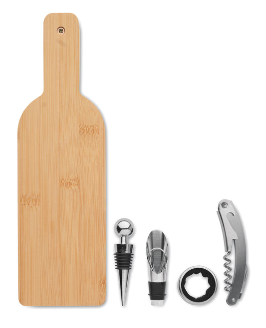 Weinset in Form einer Flasche. Inklusive Korkenzieher Flaschenverschluss Weinkragen und Ausgießer. Box