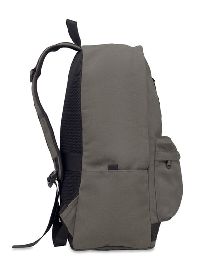15" Laptop-Rucksack aus recycelter Pre-Consumer-Baumwolle. Große Fronttasche mit Reißverschluss und Laptop-Innenfach. Kleine
