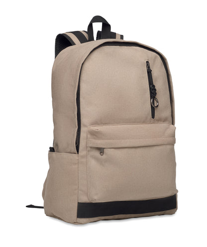 15" Laptop-Rucksack aus recycelter Pre-Consumer-Baumwolle. Große Fronttasche mit Reißverschluss und Laptop-Innenfach. Kleine