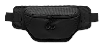 Gürteltasche aus wasserabweisendem 420D-Nylon mit 210D-Polyesterfutter. Reflektierender Streifen. Komplett gepolstertes Hauptfach. Große